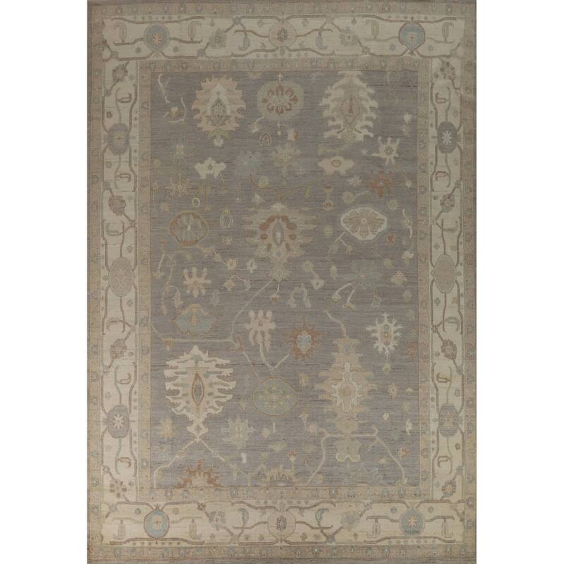 Hand Knotted Oriental 100% Wool Carpet Transitional All-Over Greys & Charcoal Oushak Area Rug - 12' 0'' X 9' 0''
