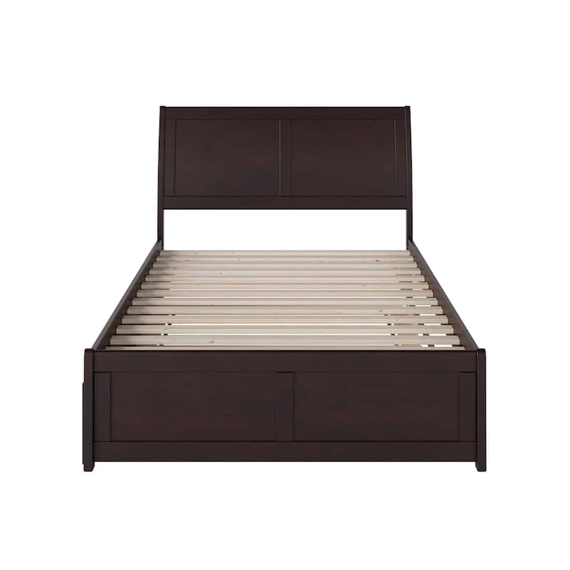 Full Size Platform Bed with Trundle - Espresso Finish, Modern Bedroom Furniture, Storage Bed, Space Saving Design