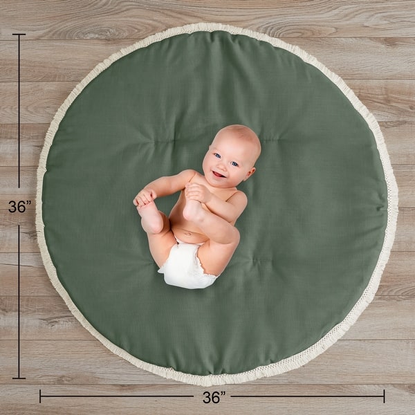 Sweet Jojo Designs Dark Green Boho Boy Girl Gender Neutral Baby Tummy Time Playmat Sage Modern Bohemian Farmhouse Diamond Tuft