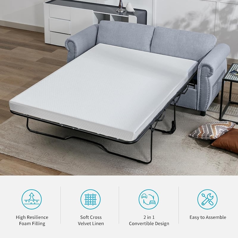 Mixoy Pull Out 2 in 1 Sleeper Sofa Bed with Mattress,Convertible Upholstered Loveseat with Nailhead