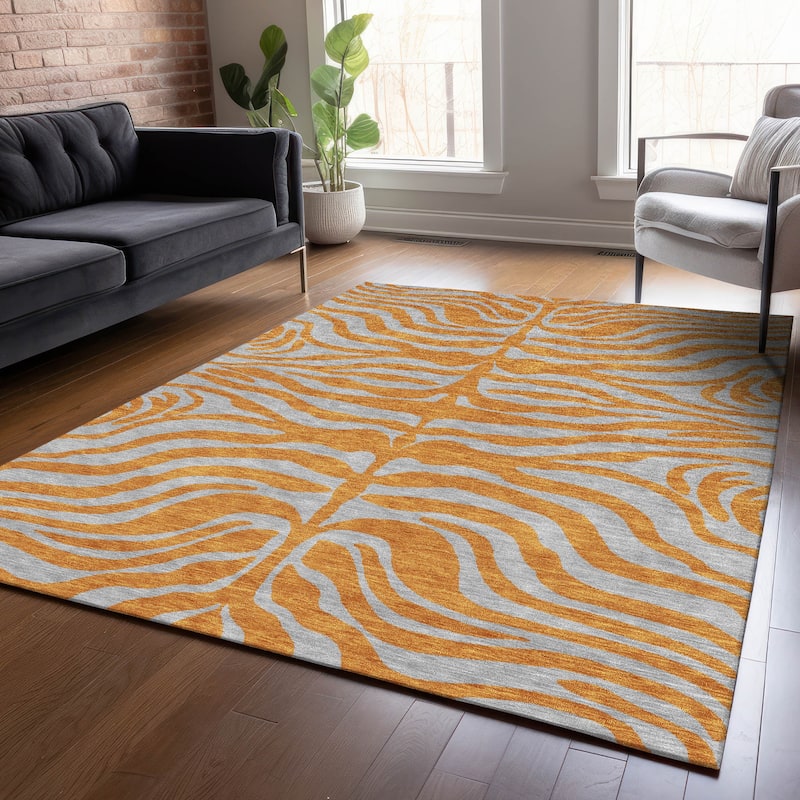 Machine Washable Indoor/ Outdoor Modern Animal Print Chantille Rug - Orange - 8' x 10'