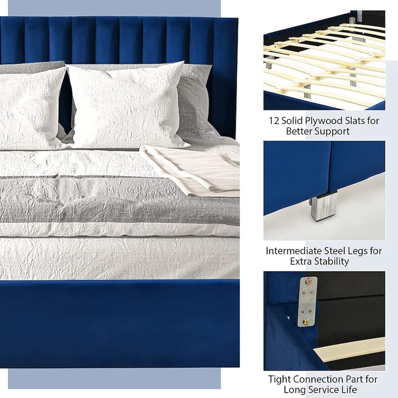 Costway Upholstered Bed Frame Full Size Modern Platform Bed with