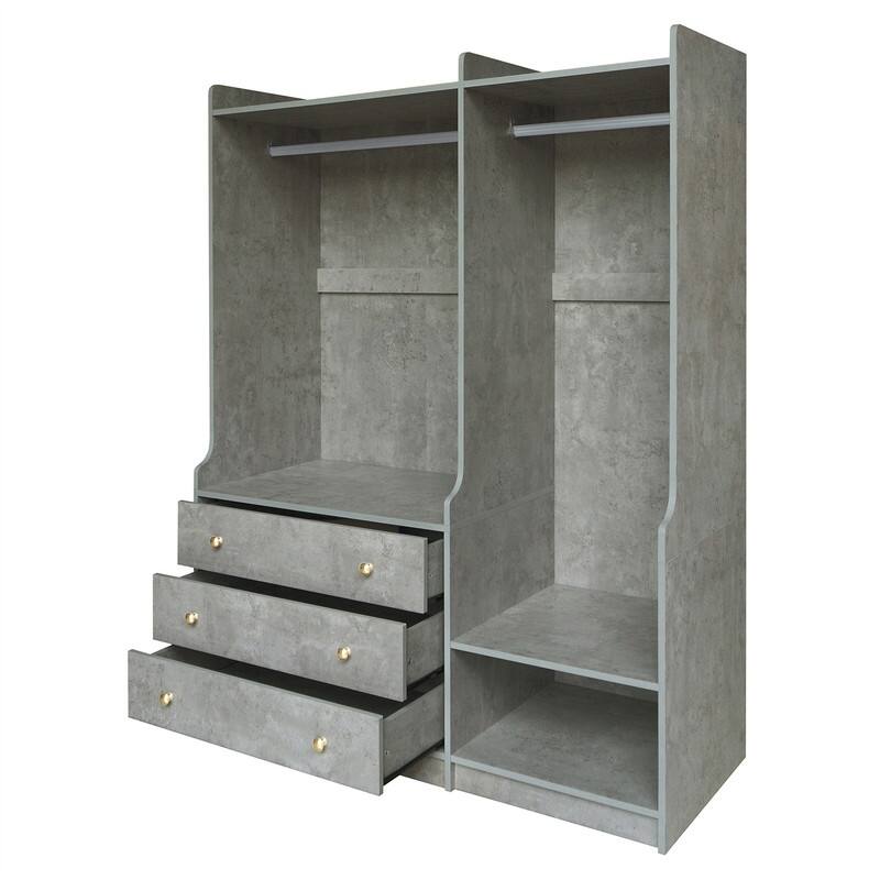 Open Style Wardrobe Closet with 3 Large Storage Drawers and Hanging Rods, Modern Armoire Clothing Organizer with Storage Shelves