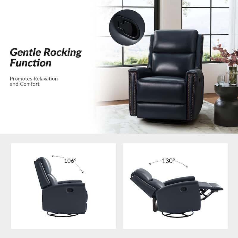 Fiacro 30.31"Wide Modern Genuine Leather Wingback Swivel Rocker Recliner with Nailhead Trims