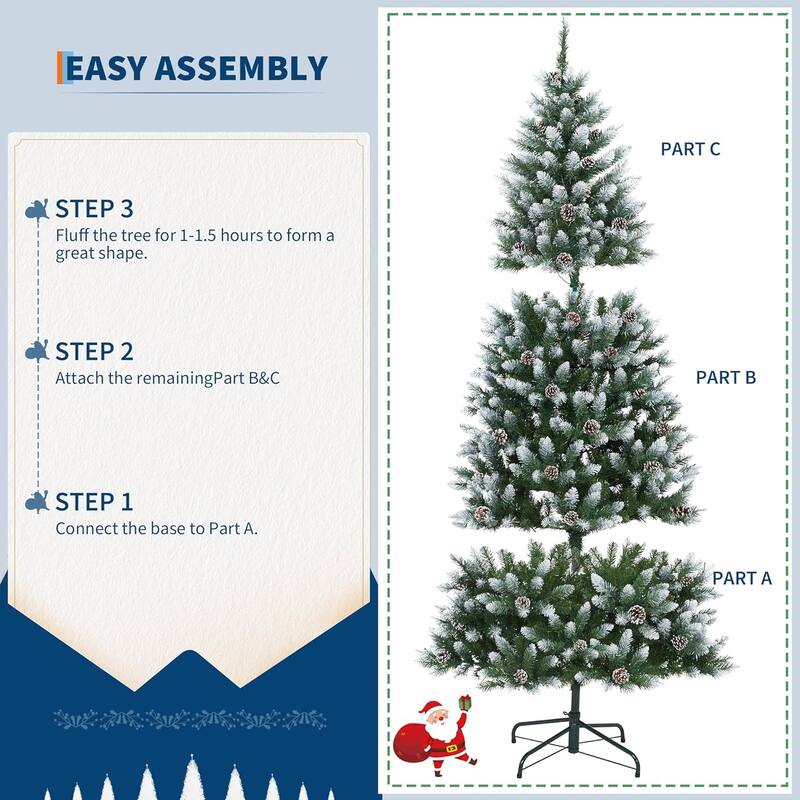 Christmas Tree, Pre-Lit 4.5 Ft Artificial Pine with LED Lights, Hinged Holiday Tree with Foldable Metal Base for Home