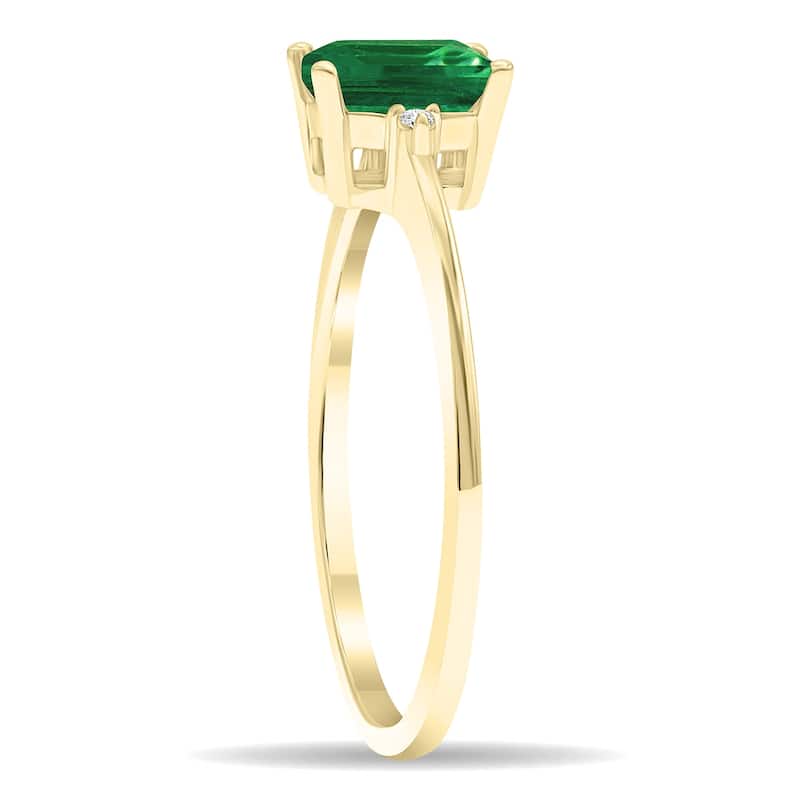 Women's Emerald Cut Emerald and Diamond Classic Band in 10K Yellow Gold