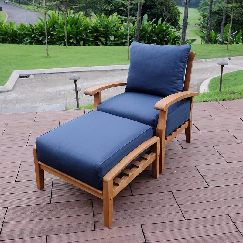 Cambridge Casual Leon Teak Patio Ottoman with Cushion