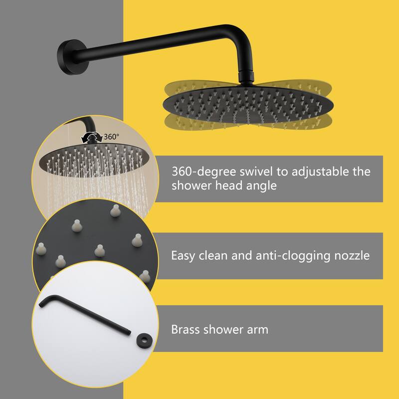 2.5 GPM 10 in. Round Wall Mount Dual Shower Heads with Pressure Balance Valve in Matte Black