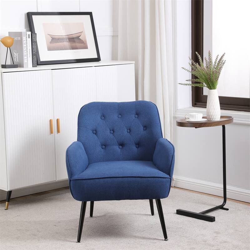 Modern Mid Century Chair Linen Sherpa Armchair - Blue