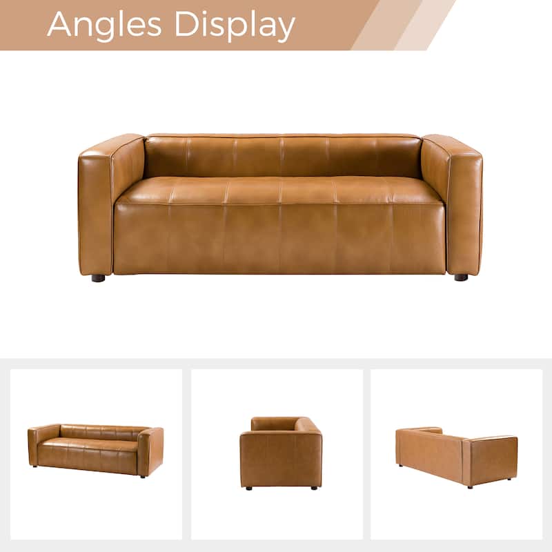 Donia Mid-Century Modern Leather 82" Curved Sofa with Wooden Legs by HULALA HOME