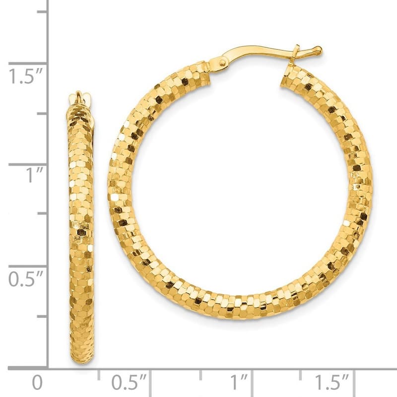 Curata 14k 3x25mm Sparkle Cut Hoop Earrings
