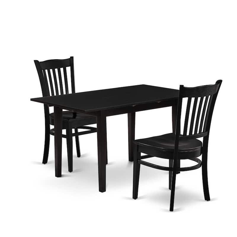 HomeStock 3-Pc Black Finish Rectangular Solid Wood Top With Butterfly Leaf Dining Table Set
