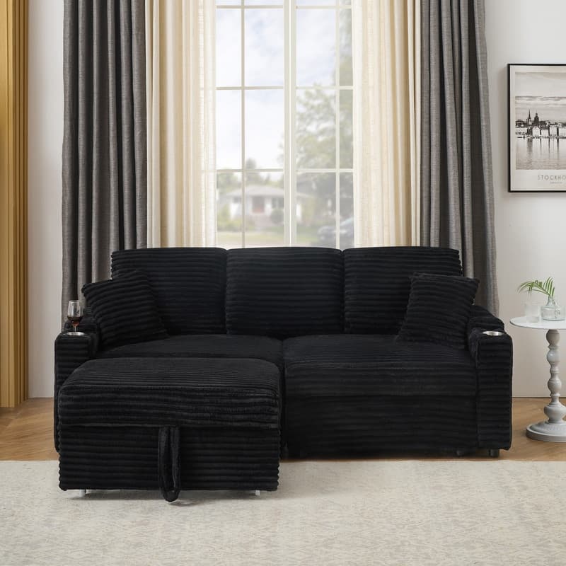 80" Cordylona Sofa, Cup Holder, Ottoman Storage