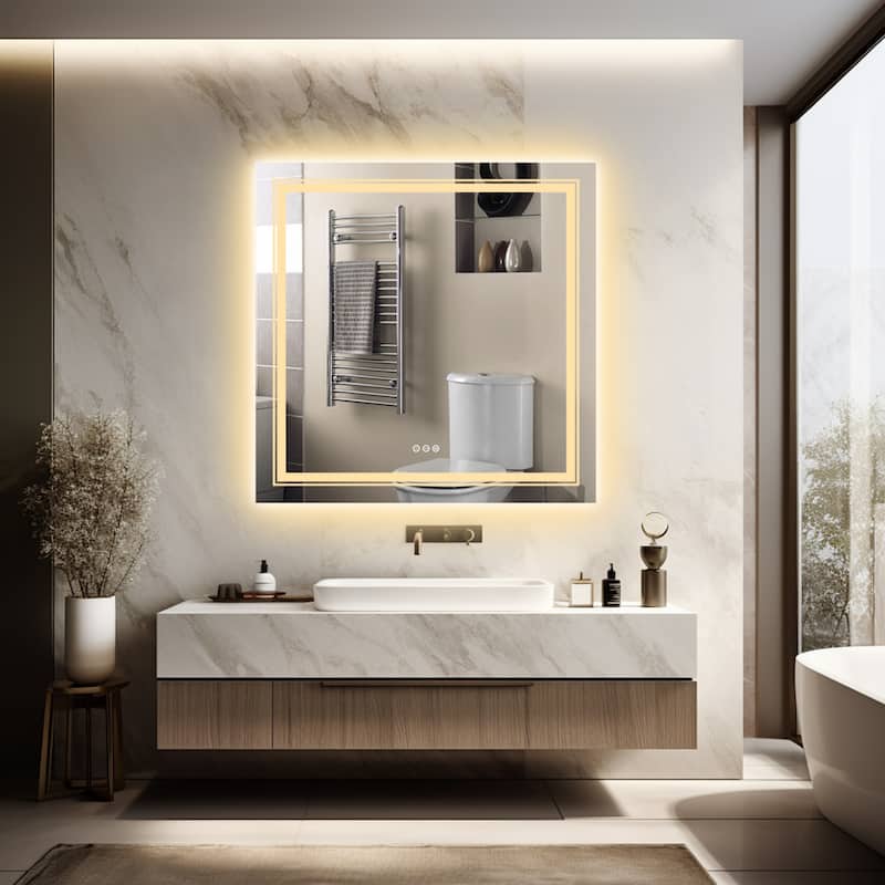 LUVODI LED Bathroom Mirror with Lights Anti-Fog Dimmable Illuminated - 32" x 32"