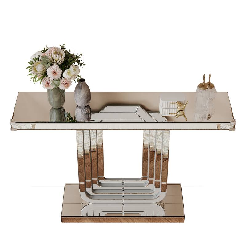 Roomfitters 47" Mirrored Console Table, Silver Entryway Table with U-Shaped Base & Hand-Spliced Line Design