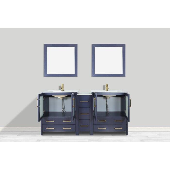Vanity Art 60 in. Double Sink Bathroom Vanity with Top and Mirrors - 60 X 18.1 X 35.8