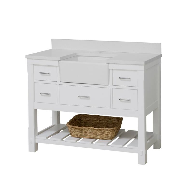 KitchenBathCollection Charlotte 48" Farmhouse Bathroom Vanity with Quartz Top