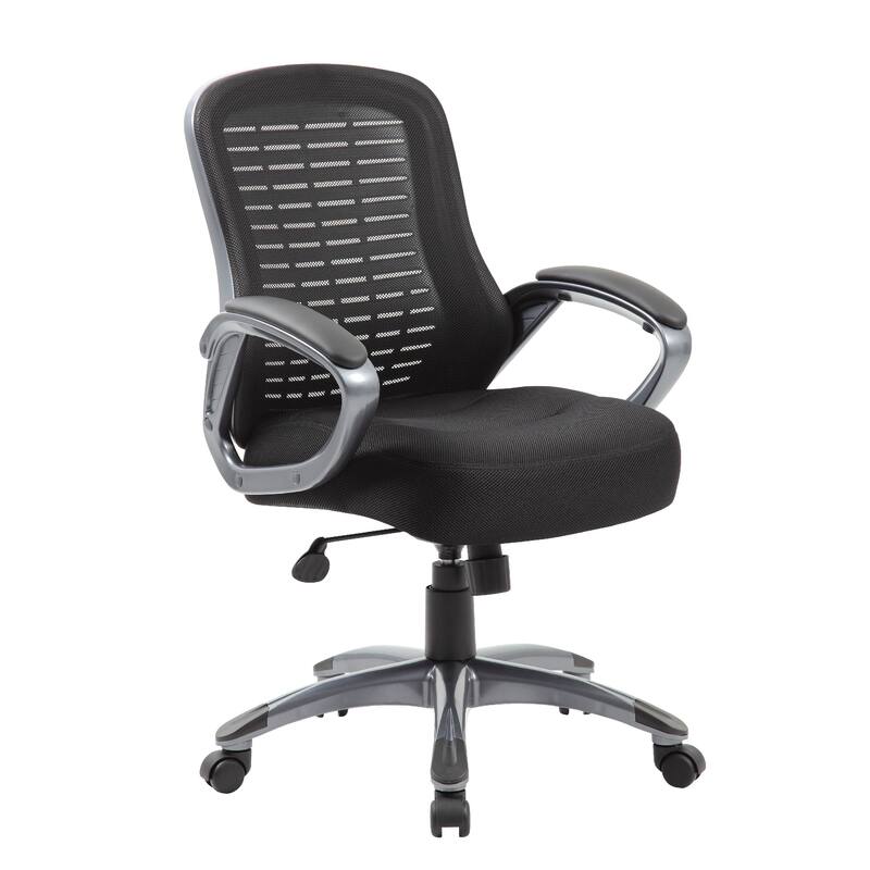 Rolling High Back Office Chair, Black Mesh and Vinyl, Lumbar Support
