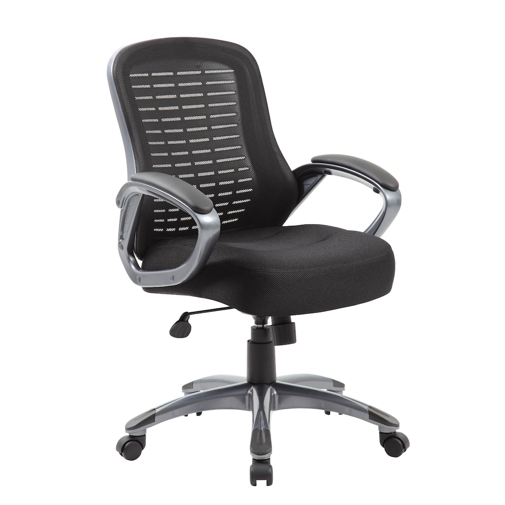 Rolling High Back Office Chair, Black Mesh and Vinyl, Lumbar Support
