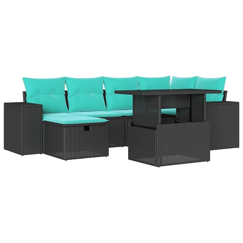 vidaXL Patio Sofa Set with Cushions Sectional Couches 7 Piece Poly Rattan - 24.4 x 24.4 x 27.2