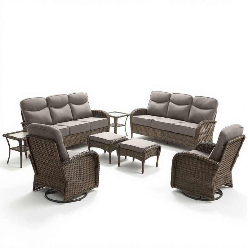 Pocassy Outdoor Wicker Patio Sofa with Swivel Chair Ottoman Sets