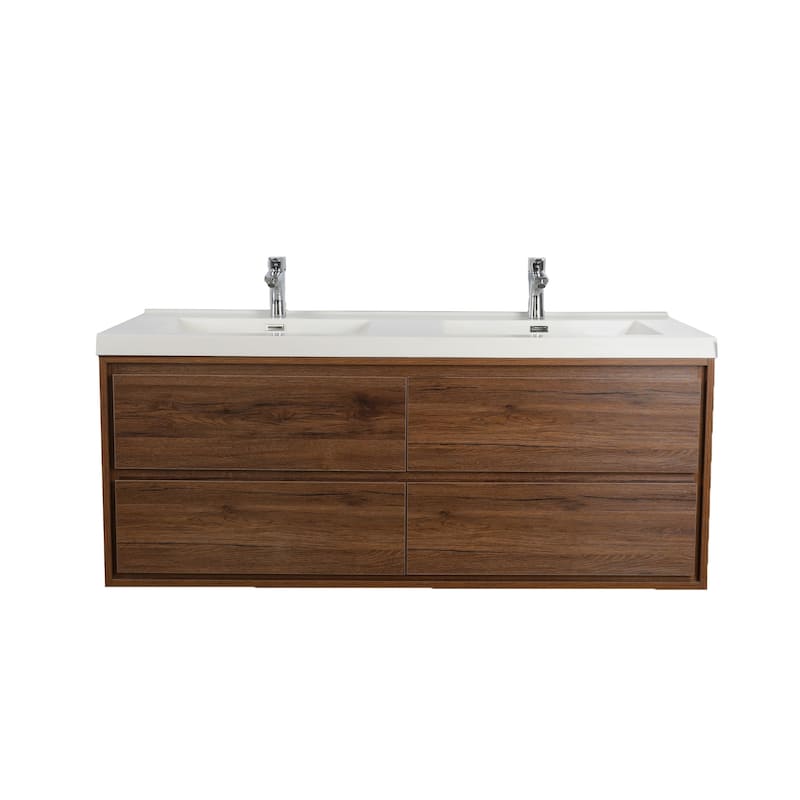 Sage 60" wall mounted bathroom vanity with double basin acrylic top