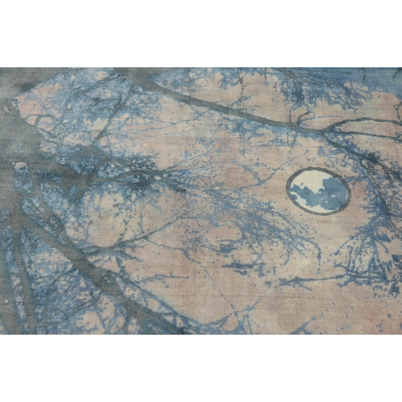 Hand-knotted Modern Silk Blue Abstract Oriental Area Rug - 7' 2'' X 5' 4''