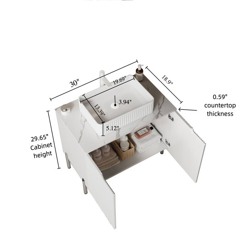30"Bathroom Vanity with Sink, Freestanding Plywood Bathroom Storage Cabinet with 2 Doors, Rectangular Ceramic Basin Top