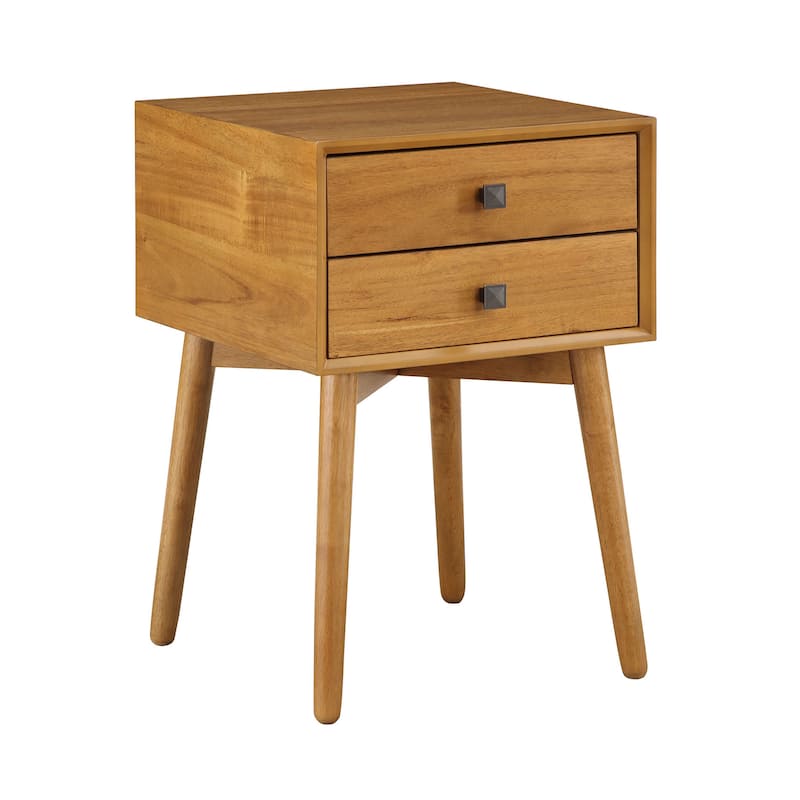DH BASIC Mid-Century Modern Wood 2-Drawer Compact Nightstand Side Table by Denhour