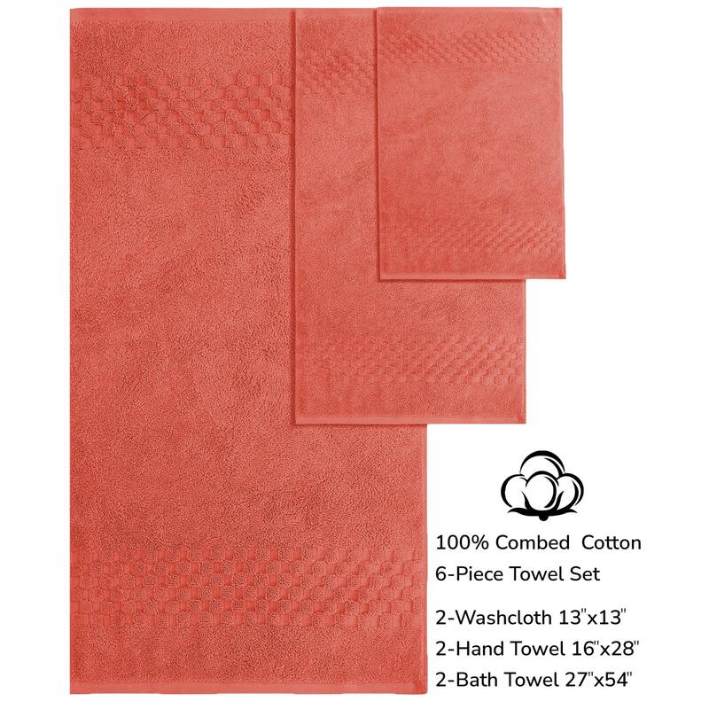 Feather and Stitch NY 650 GSM Premium Cotton 6 Piece Towel Set Super Absorbent Quick Dry Spa Quality