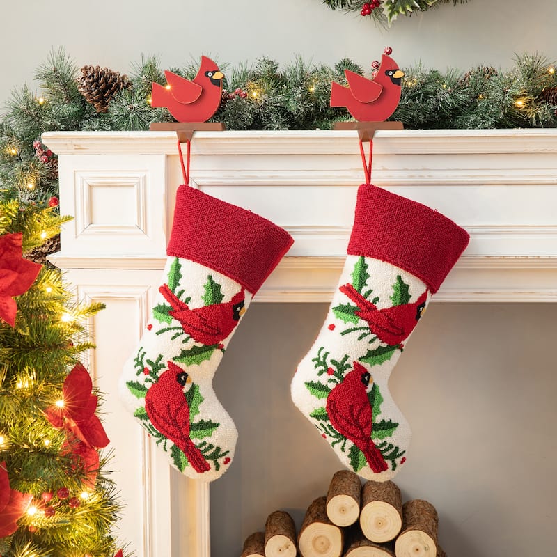 Glitzhome 21"L Poinsettia Cardinal Hooked Stocking