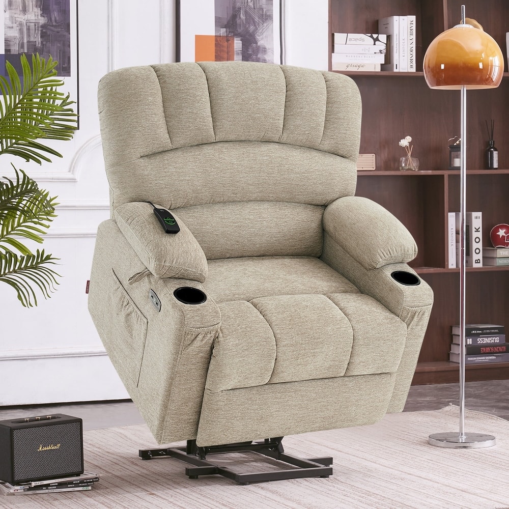 MCombo Recliner Chair Sofa with Massage and Heat for Big Elderly People,Fabric R7093(Small-Wide)