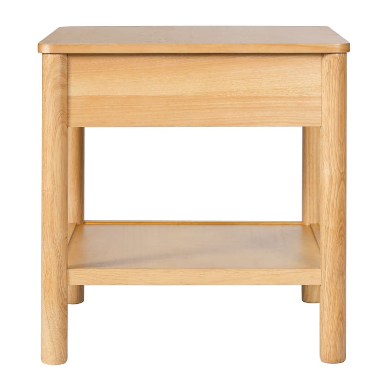 Simple Design End Table With 1 Drawer, High-Quality Solid Wood Frame, Natural Color