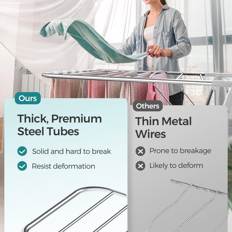 Clothes Drying Rack, Foldable 2-Level Laundry Drying Rac - 2 Tiers（22"D x 61.8"W x 64.3''H )