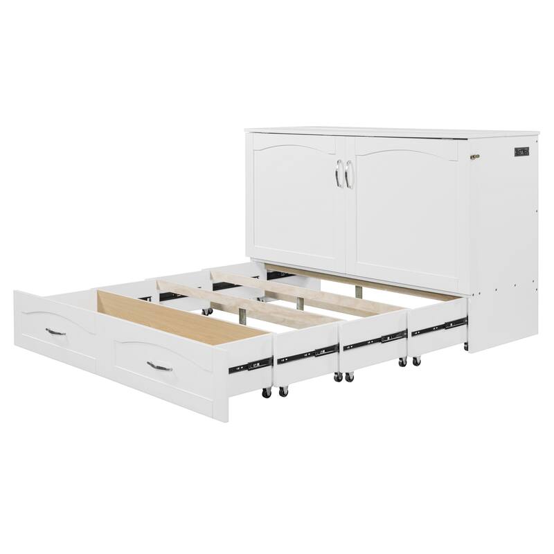 Queen/Full Size Murphy Bed with drawer and a set of Sockets & USB Ports