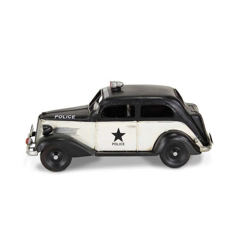 HomeRoots 7" Black and White Metal Hand Painted 1937 Police Car Model Car - 6.5' X '6.5' X '13.5