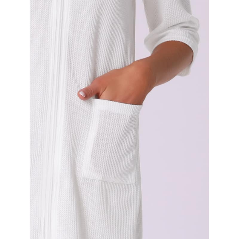 Women's Zip Up Robes 3/4 Sleeves Waffle Bathrobe Sleepwear with Pockets