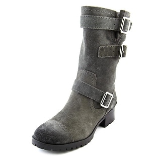 grey mid calf high heel boots