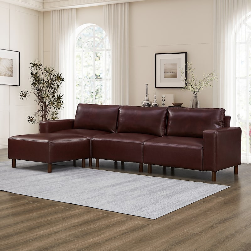 Roomfitters Modern Sectional Sofa, Comfortable L-Shaped Upholstered Couch with Solid Wooden Legs for Living Room