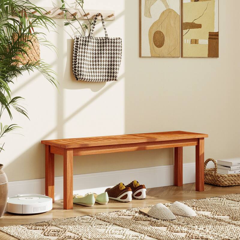 Costway 1/2 PCS 2-Person Outdoor Wood Bench with Slatted Seat, Front - See Details