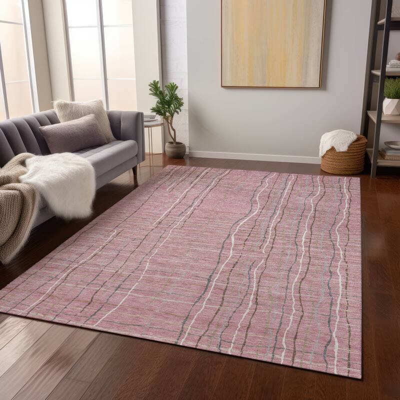 Machine Washable Indoor/ Outdoor Modern Century Chantille Rug - Pink - 2'6" x 3'10"