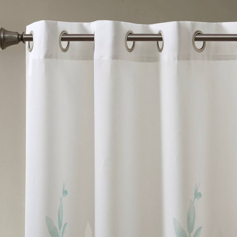 Burnout Printed Curtain Panel - White+Blue