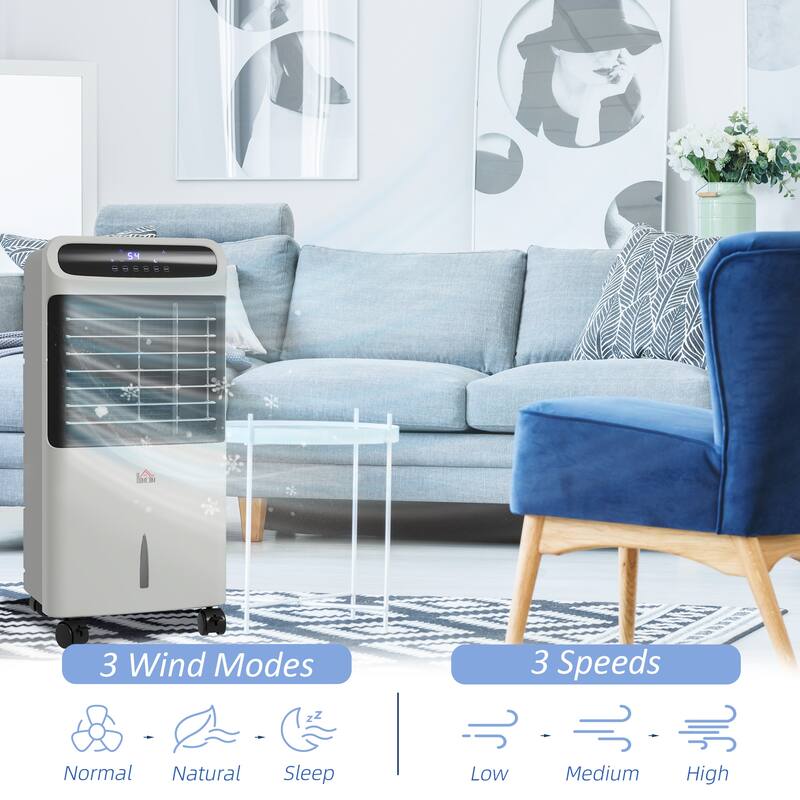 HOMCOM Mobile Air Cooler, Evaporative Ice Cooling Fan Water Conditioner Humidifier Unit with 3 Modes, 3 Speed, Remote Controller