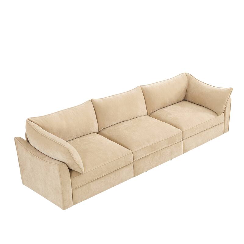 3-Seater Large Wide & Deep Sofa with Pull out Drawers Under Each Seat, Crescent-Shaped Armrests and Wraparound Back