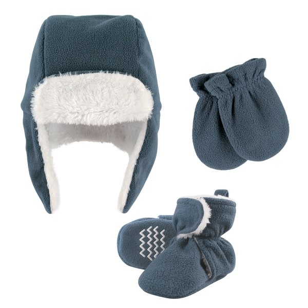 slide 2 of 2, Hudson Baby Infant Boy Trapper Hat, Mitten and Bootie Set, Coronet Blue 0-6 Months - Coronet Blue