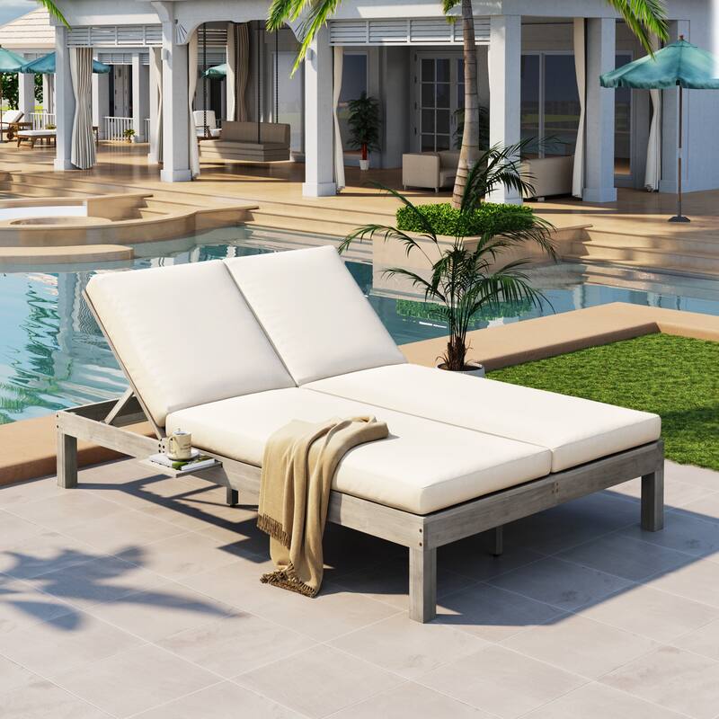 Elegant 5-Position Adjustable Double Chaise Lounge with Side Table by Leisure Zone