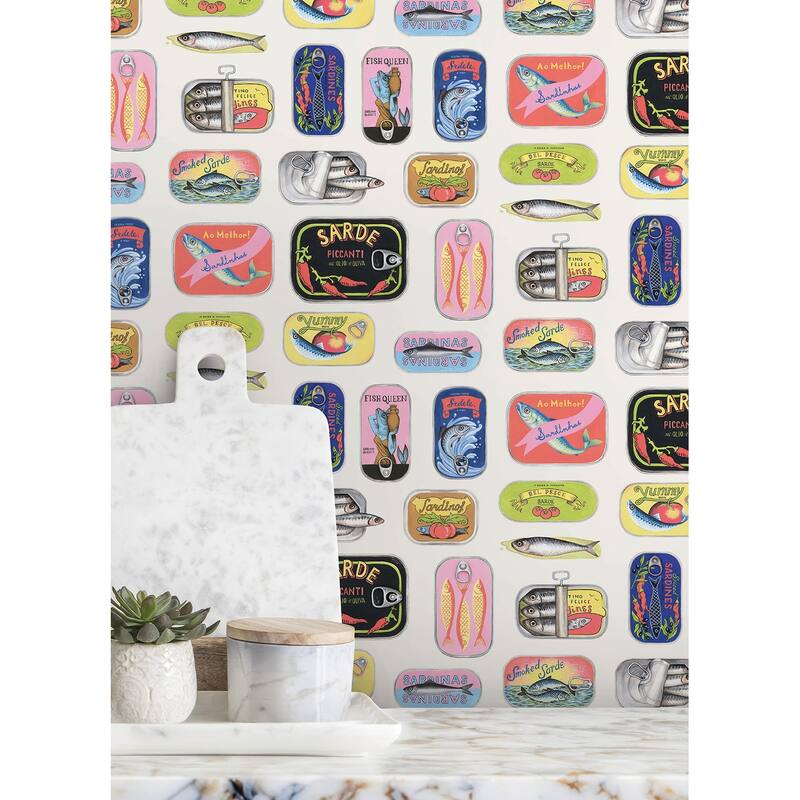 Rachel Antonoff Cream Sardine Tins Peel Stick Wallpaper
