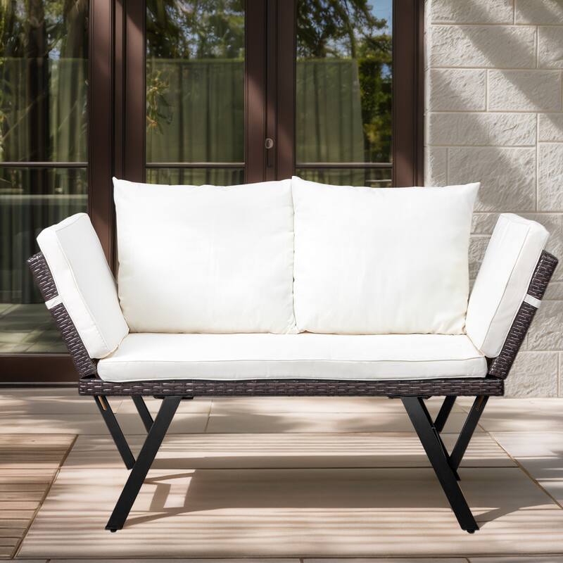 Convertible Patio Sofa with Cushions and Adjustable Armrests - 70.3" x 23.4" x 32.8"