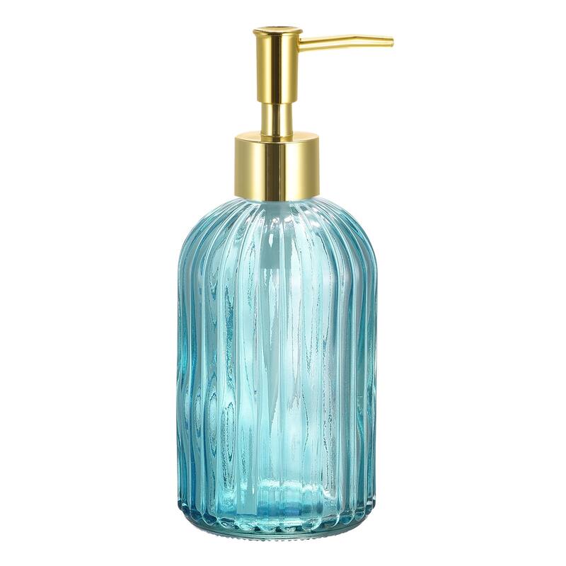 Soap Dispenser - 13.5Oz Glass Dish Hand Soap Dispenser with Golden Pump for Kitchen Bathroom