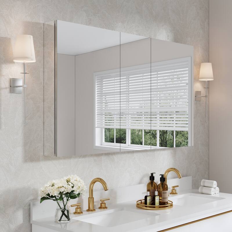 52"W X 30'H Bathroom Recessed or Surface Wall Mount Medicine Cabinet With Adjustable Glass Shelves